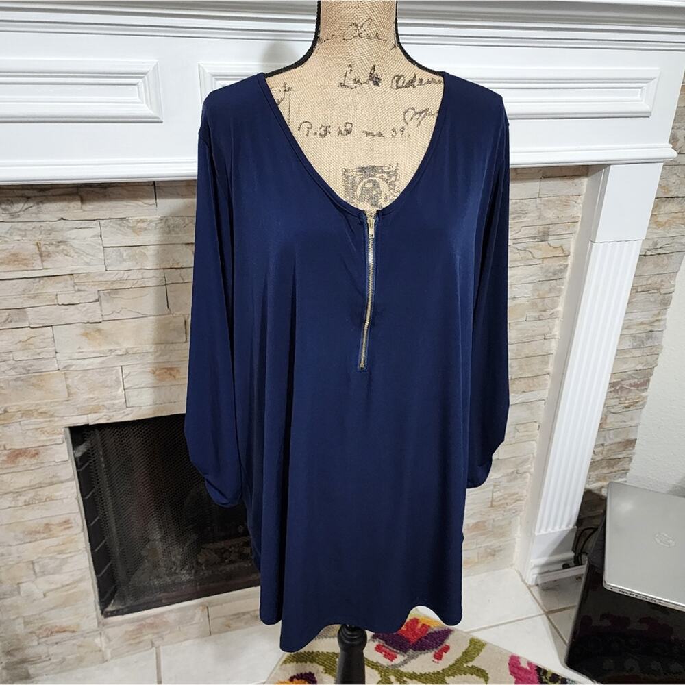 Espresso navy blue zippered front tunic plus size 3X